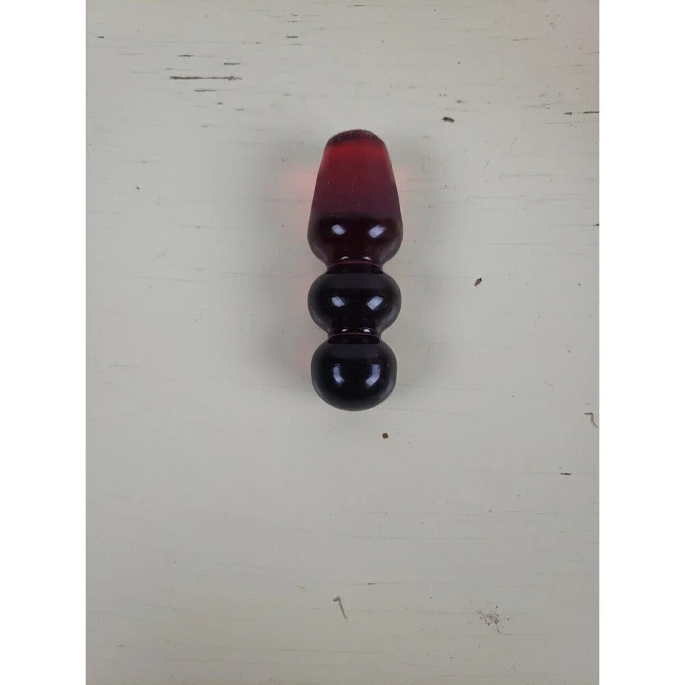 MCM Rainbow Art Glass Amberina Cruet with Stacked Ball Stopper Crimped Rim 6.75